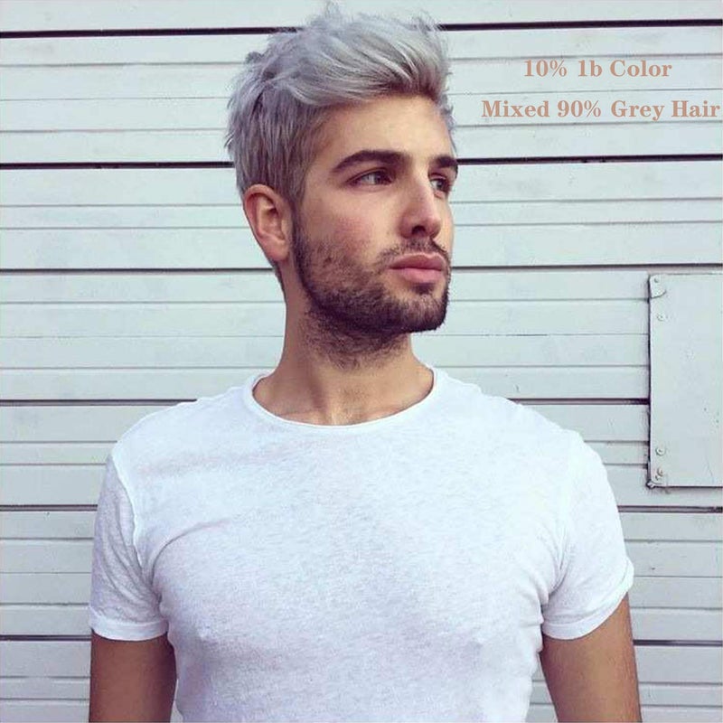 Voloria Mens Toupee Human Hair Swiss Lace Front Replacement Hairpiece for Man Mono Lace Base Tope with PU Around 10percent 1b Color Mixed 90percent Grey Hair